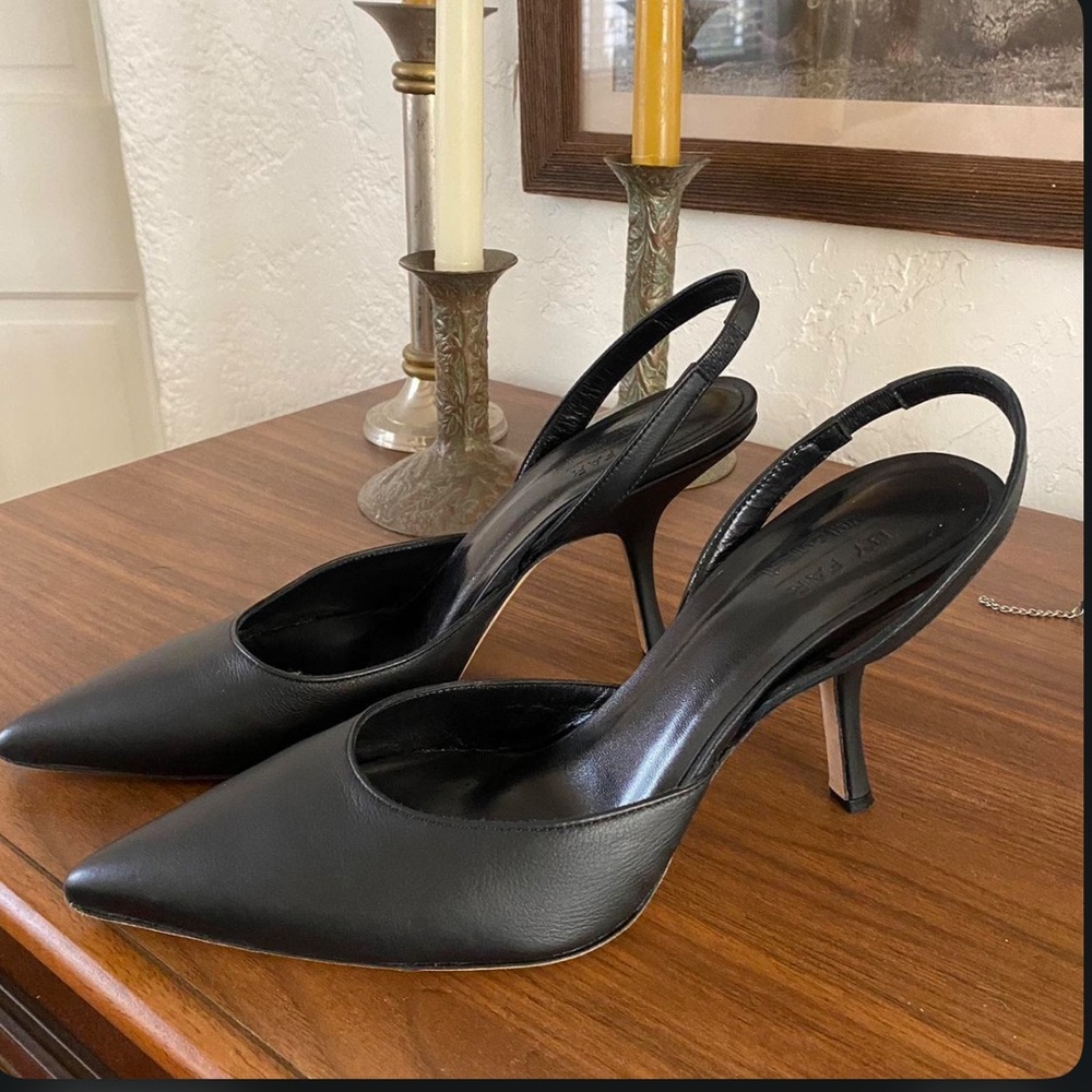 By Far Black Leather Slingback Heels